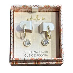 NEW 2 Pairs of Isabella M. Gold over Sterling Silver Stud and Huggie Earrings